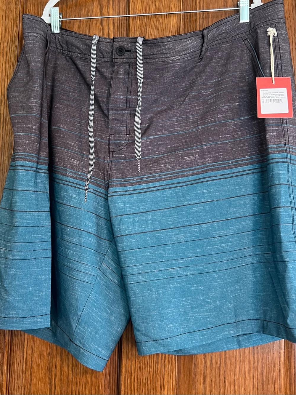 Mossimo Supply Co Men’s 48 Striped Board Shorts Swim Trunks Teal Gray NWT